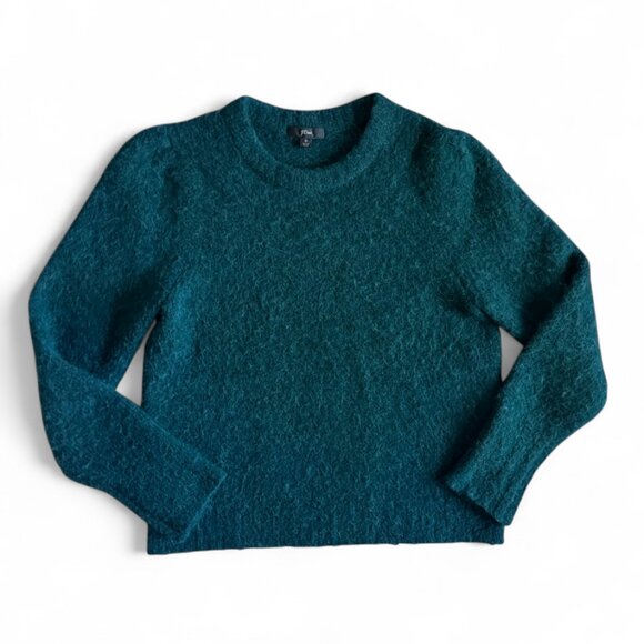J.Crew Alpaca Wool Blend Puff Sleeve Sweater in Forest Green Size Small Soft Lux - Picture 2 of 5
